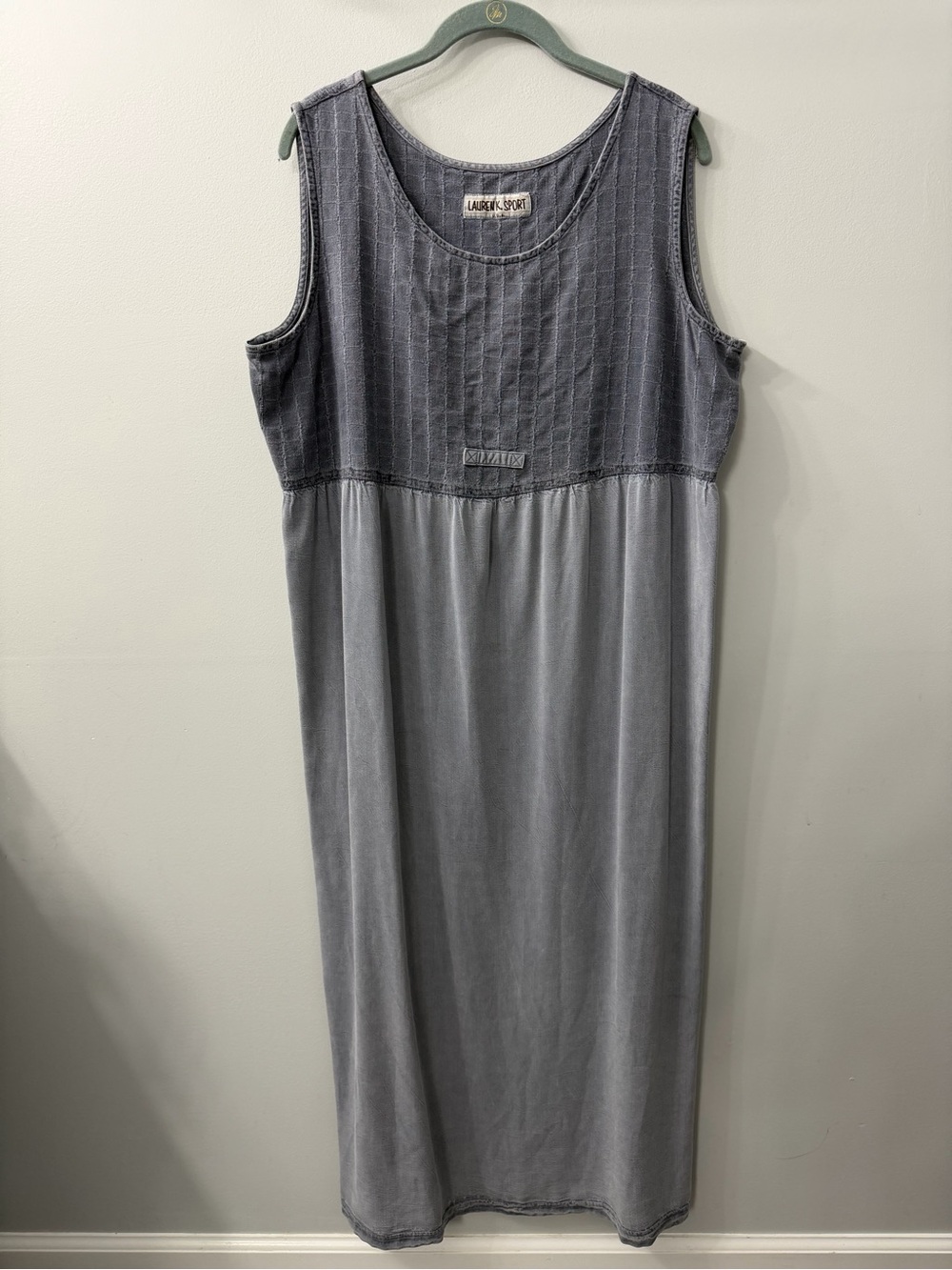 Vintage Lauren K. Sport Sleeveless Mixed Media Cotton-Blend Maxi Dress Gray XL